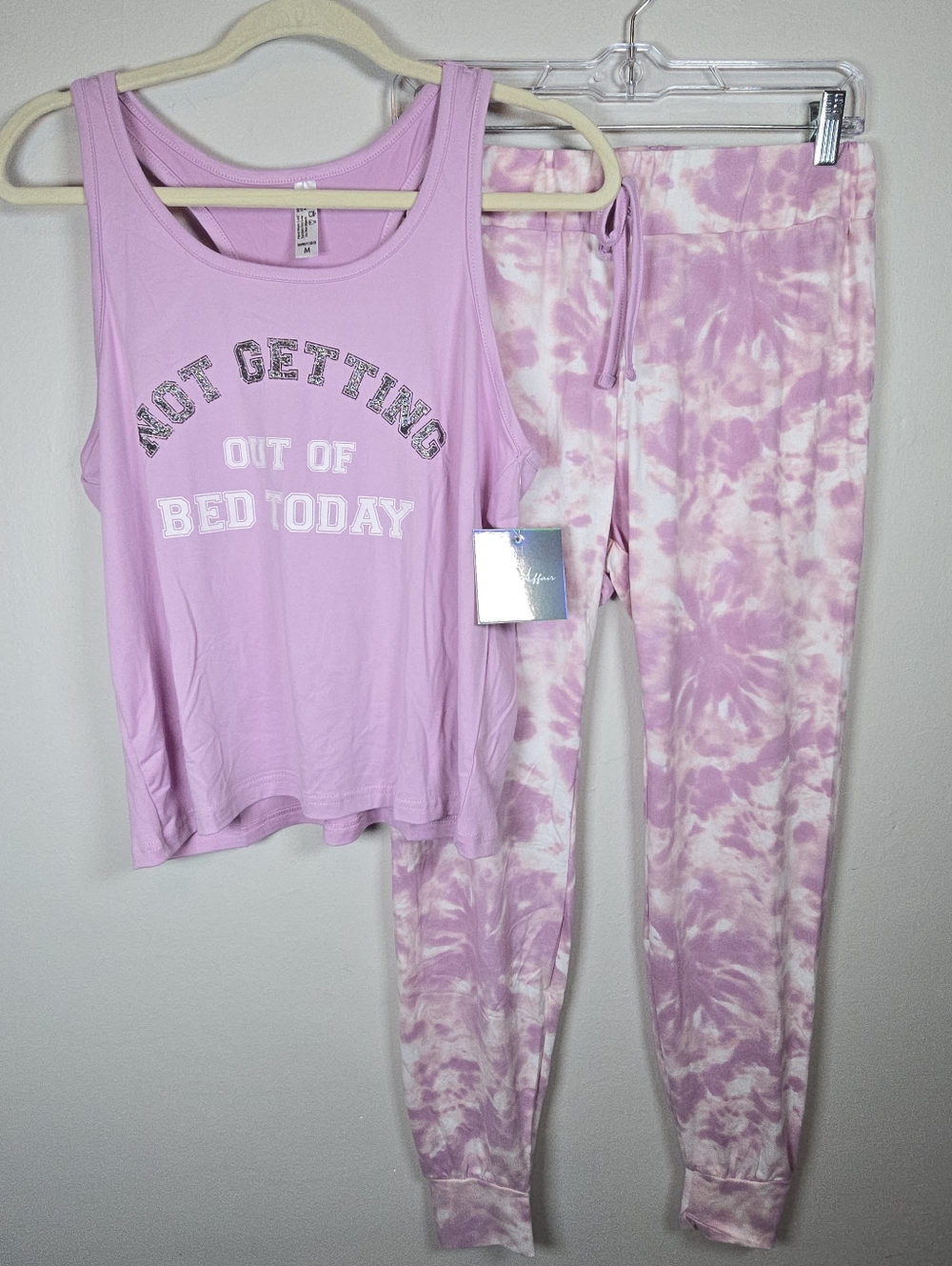 NWT French Affair Women's Tie Dyed Graphic Print Lounge Set Top & Bottom Pants M